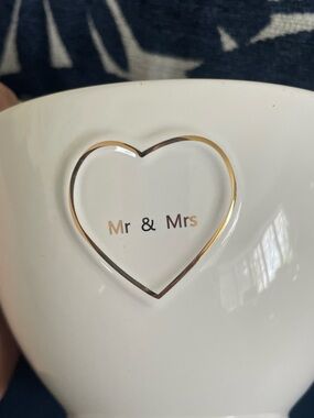Mr & Mrs White Ceramic Mug with Gold Heart Accent